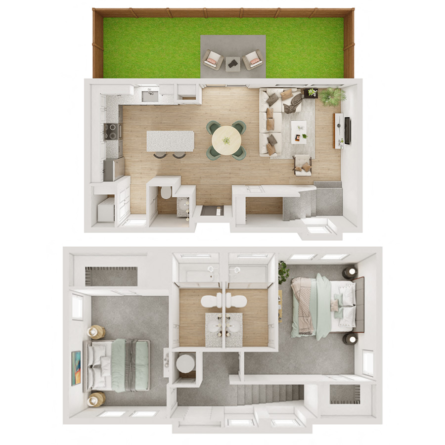 Floor plan for 2 beds, 2.5 baths, 1146 sqft