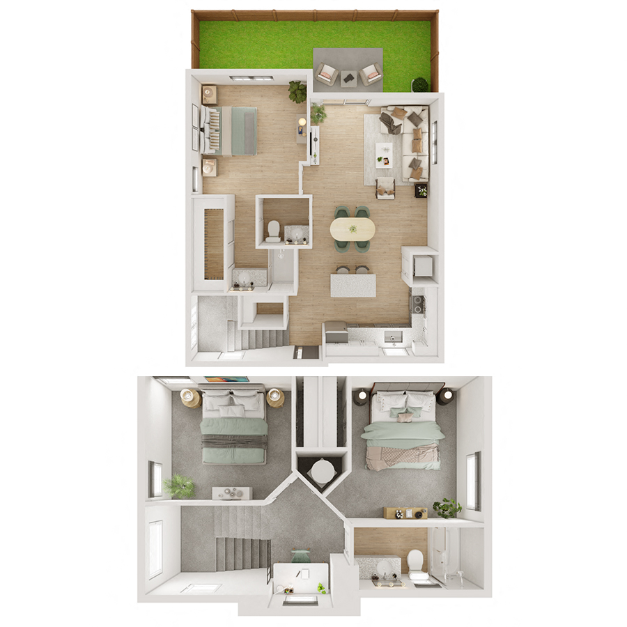 Floor plan for 3 beds, 2 baths, 1375 sqft