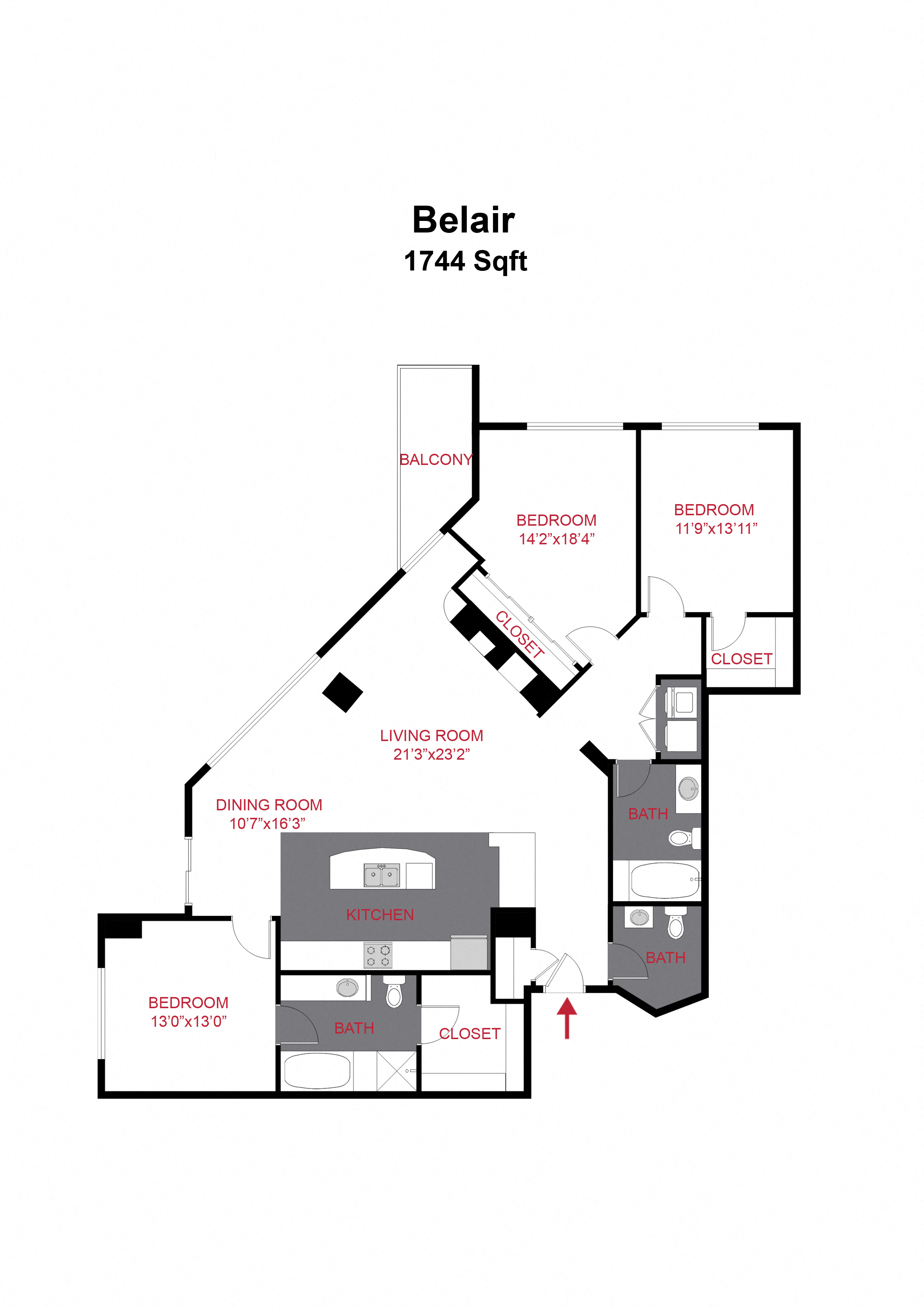 Floor plan for 3 beds, 2.5 baths, 1811 sqft