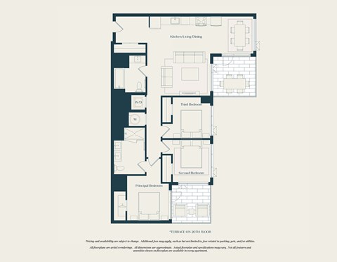 Floor plan for 3 beds, 2 baths, 1167 sqft