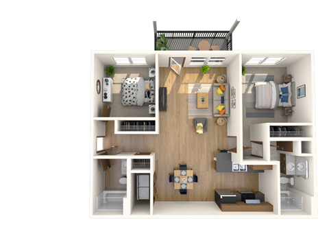 Floor plan for 2 beds, 2 baths, 1136 sqft