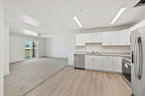 Driggs apartment for rent - an empty kitchen with white cabinets and stainless steel appliances