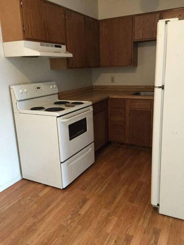 Sidney apartment for rent - an empty kitchen with a stove and a refrigerator