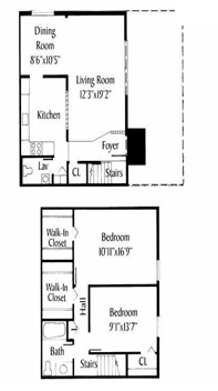 Floor plan for 2 beds, 2 baths, 1424 sqft