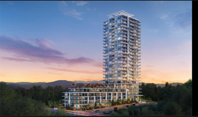 Coquitlam apartment for rent - A tall, modern residential building is depicted in the image.