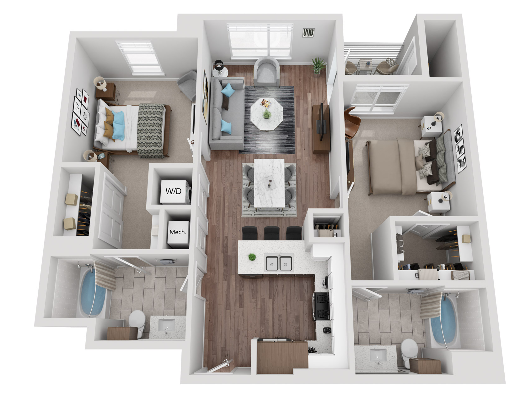 Floor plan for 2 beds, 2 baths, 1080 sqft