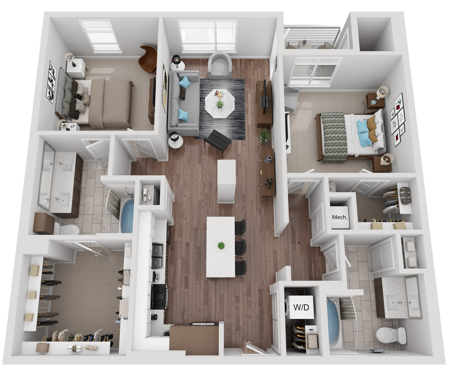 Floor plan for 2 beds, 2 baths, 1180 sqft