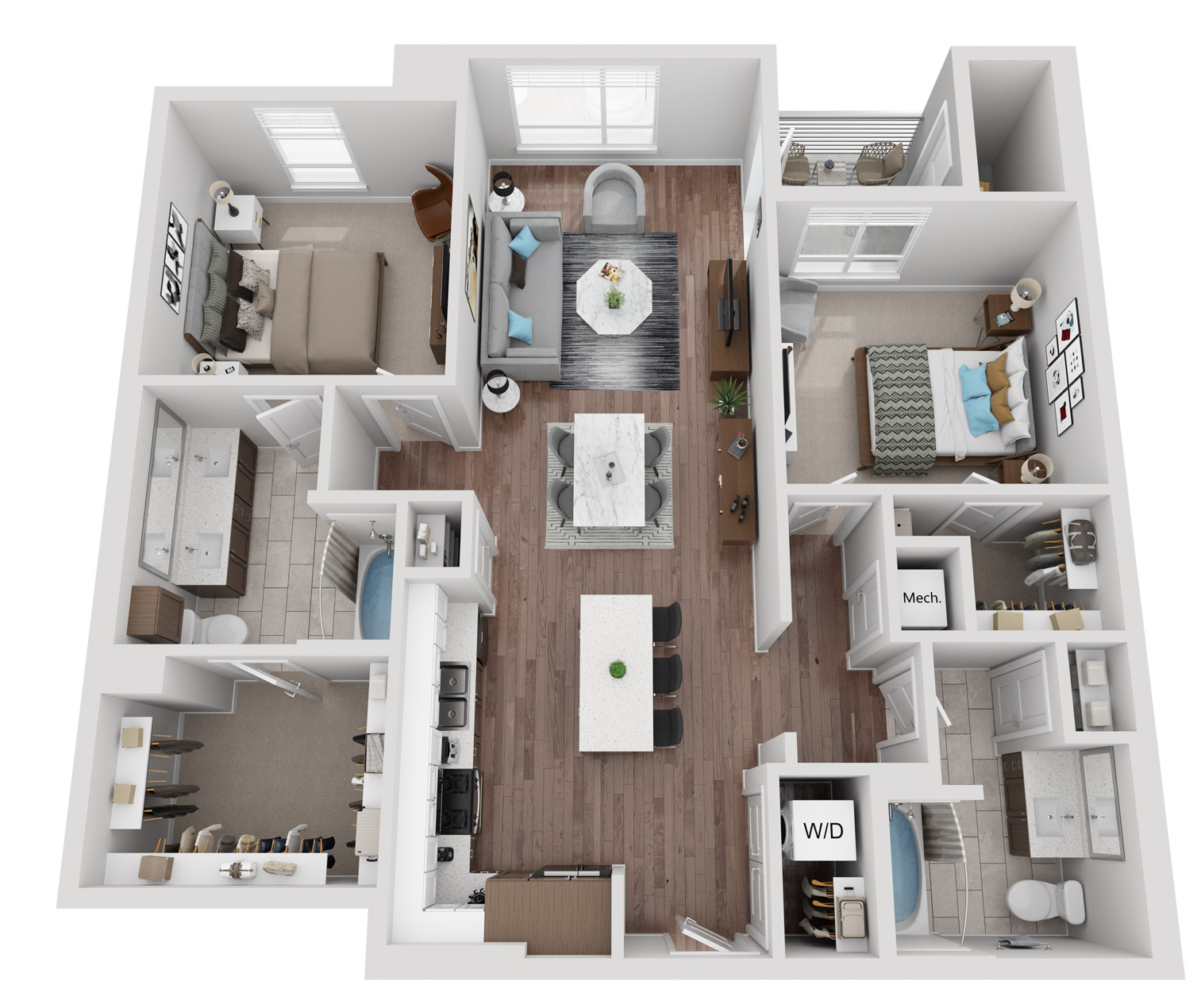 Floor plan for 2 beds, 2 baths, 1207 sqft