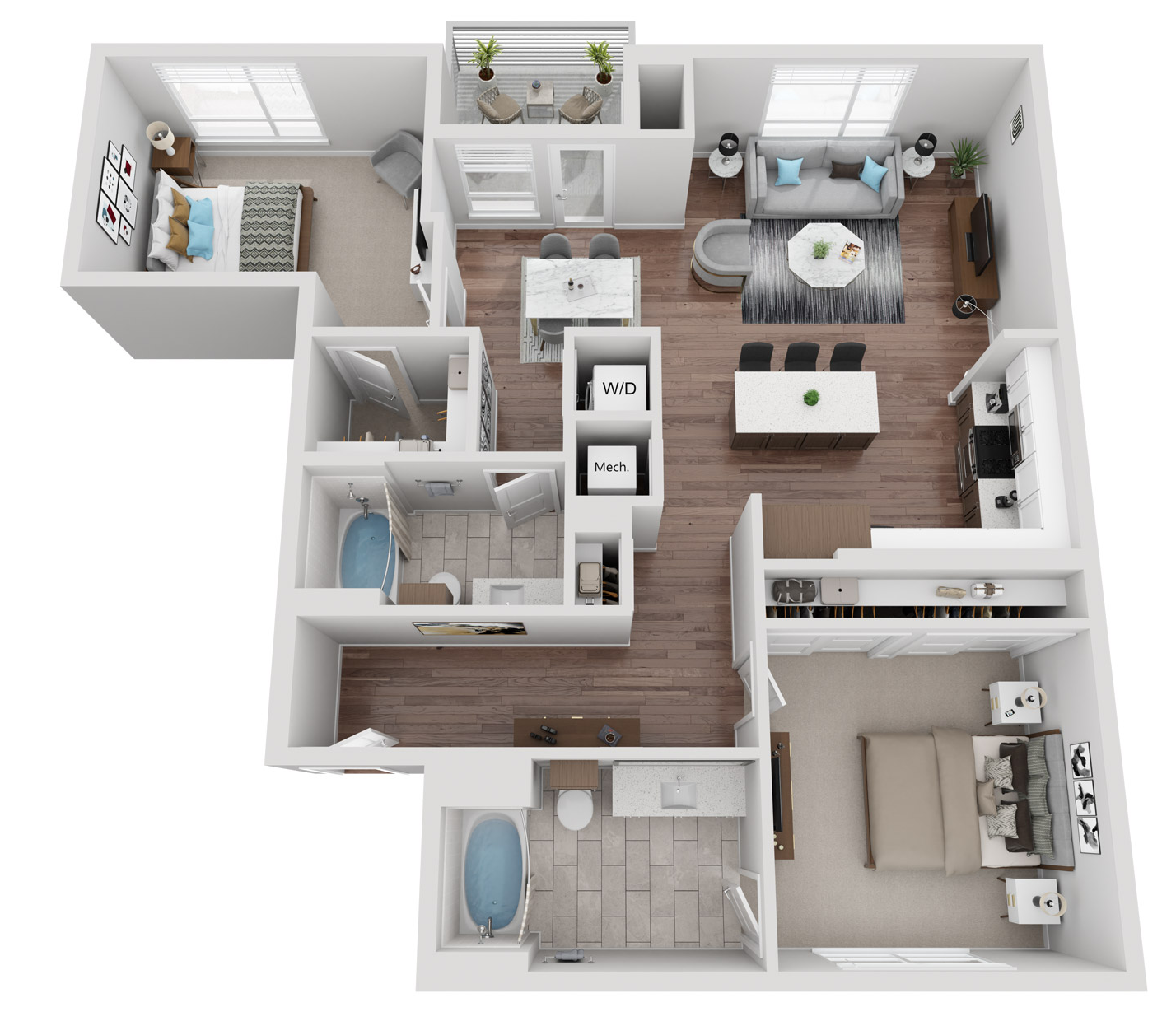 Floor plan for 2 beds, 2 baths, 1254 sqft