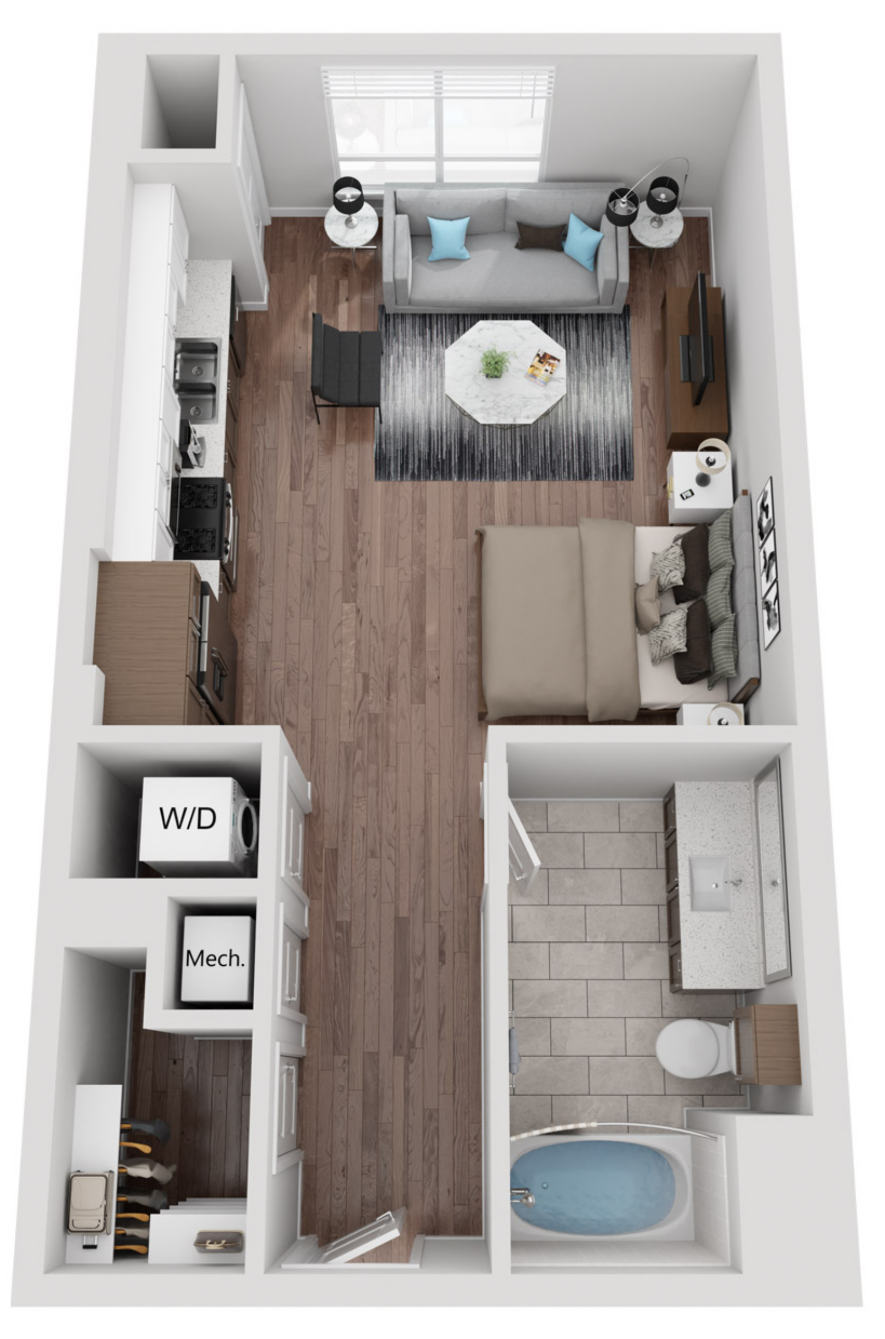 Floor plan for studio, 1 bath, 575 sqft