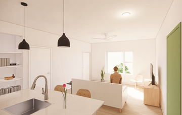 Oklahoma City apartment for rent - a person sitting at a kitchen counter in a white house