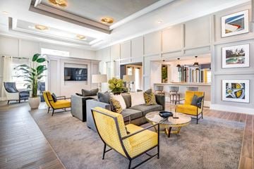 Daytona Beach apartment for rent - A living room with a yellow chair and grey couch.