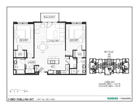 Floor plan for 2 beds, 2 baths, 1291 sqft