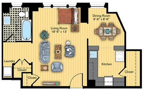 Floor plan for studio, 1 bath, 573 sqft