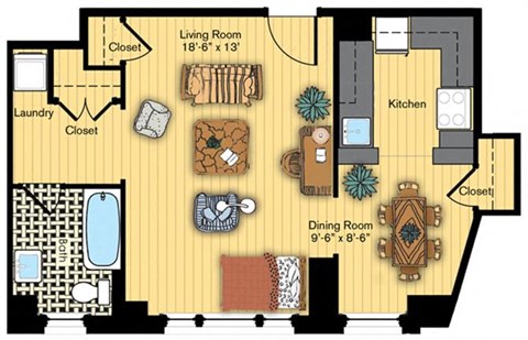 Floor plan for studio, 1 bath, 549 sqft
