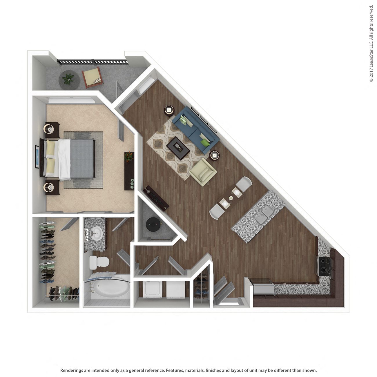 Floor plan for 1 bed, 1 bath, 815 sqft