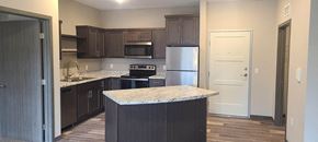 St Joseph apartment for rent - a kitchen with dark cabinets and a granite counter top
