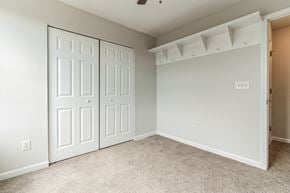 Louisville house for rent - an empty bedroom with two closets and a carpeted floor