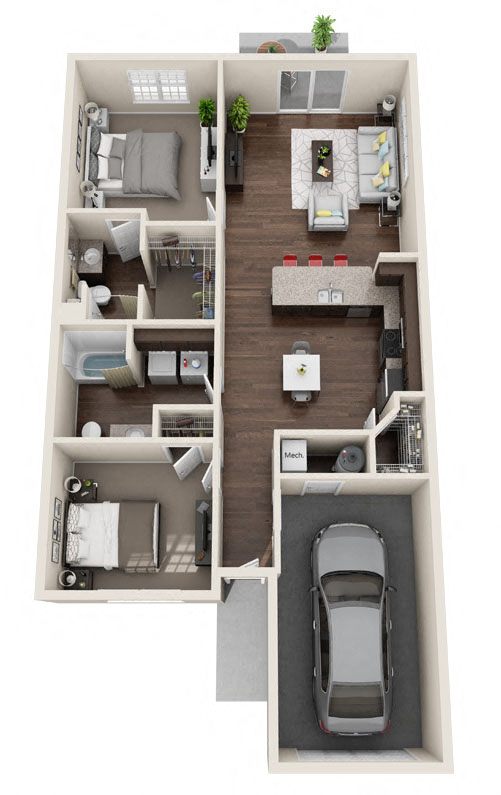 Floor plan for 2 beds, 2 baths, 1123 sqft