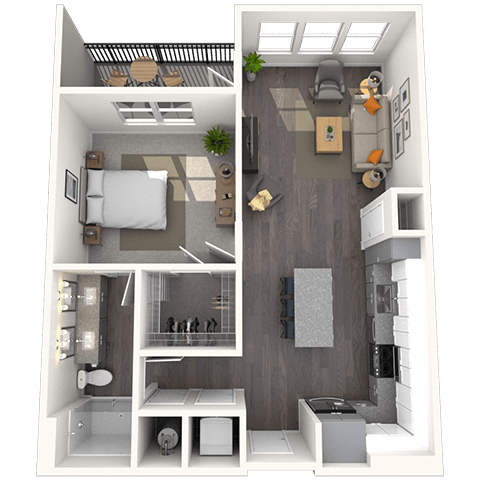 Floor plan for 1 bed, 1 bath, 750 sqft