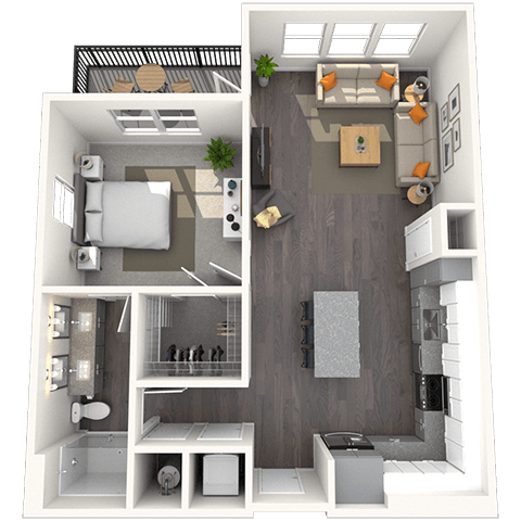 Floor plan for 1 bed, 1 bath, 814 sqft
