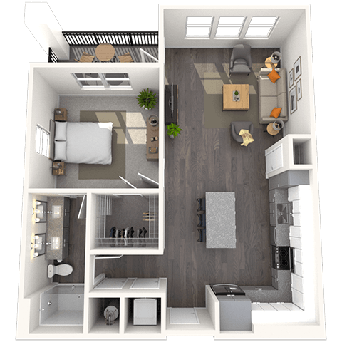 Floor plan for 1 bed, 1 bath, 829 sqft