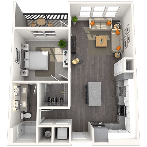 Floor plan for 1 bed, 1 bath, 814 sqft