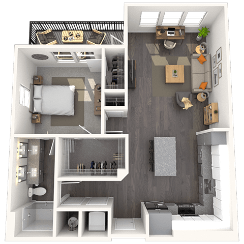 Floor plan for 1 bed, 1 bath, 861 sqft