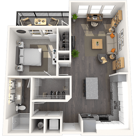 Floor plan for 1 bed, 1 bath, 876 sqft
