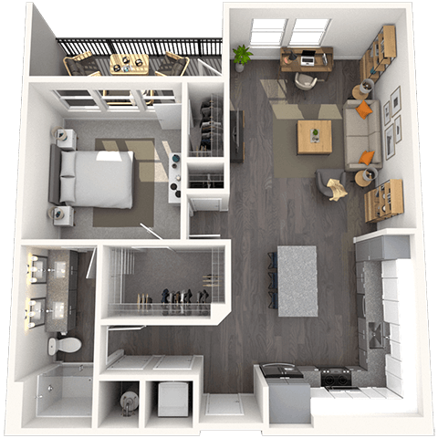 Floor plan for 1 bed, 1 bath, 919 sqft