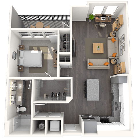 Floor plan for 1 bed, 1 bath, 872 sqft