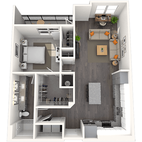 Floor plan for 1 bed, 1 bath, 945 sqft
