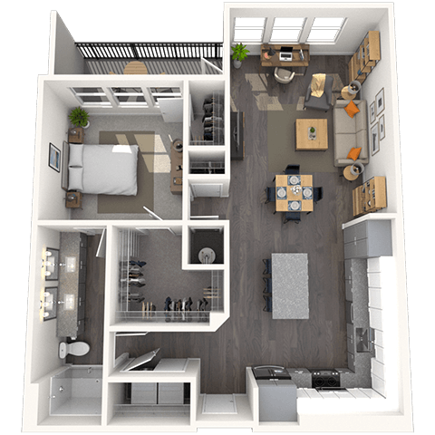 Floor plan for 1 bed, 1 bath, 946 sqft