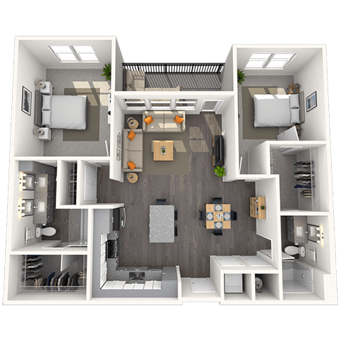 Floor plan for 2 beds, 2 baths, 1174 sqft