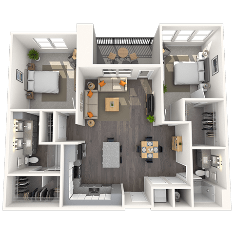 Floor plan for 2 beds, 2 baths, 1168 sqft
