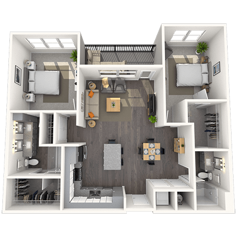 Floor plan for 2 beds, 2 baths, 1168 sqft