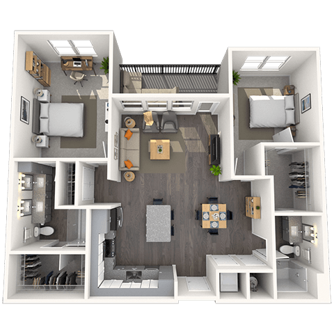 Floor plan for 2 beds, 2 baths, 1189 sqft