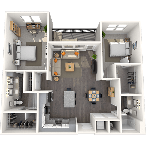 Floor plan for 2 beds, 2 baths, 1198 sqft