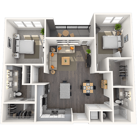 Floor plan for 2 beds, 2 baths, 1244 sqft
