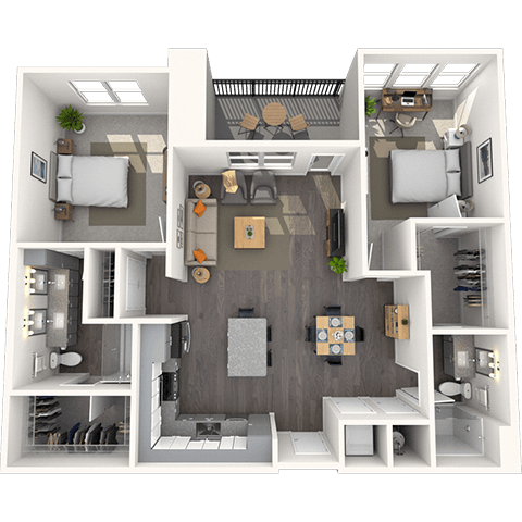 Floor plan for 2 beds, 2 baths, 1244 sqft