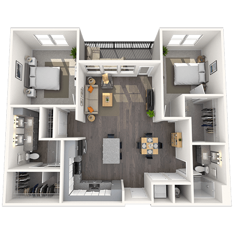 Floor plan for 2 beds, 2 baths, 1161 sqft