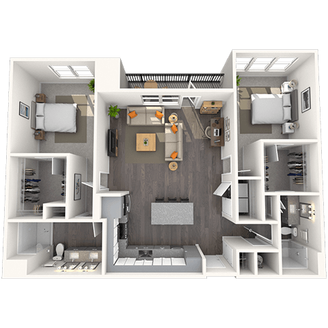Floor plan for 2 beds, 2 baths, 1344 sqft