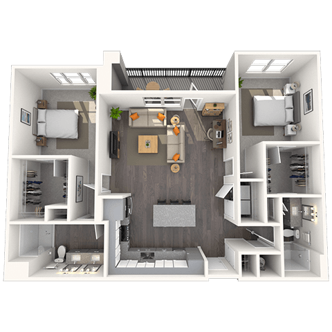 Floor plan for 2 beds, 2 baths, 1344 sqft