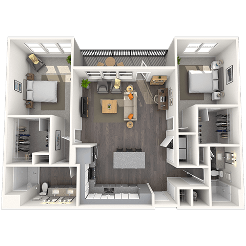 Floor plan for 2 beds, 2 baths, 1372 sqft