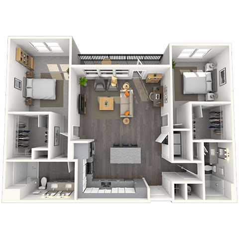 Floor plan for 2 beds, 2 baths, 1336 sqft