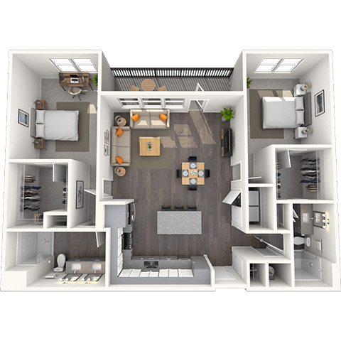 Floor plan for 2 beds, 2 baths, 1298 sqft
