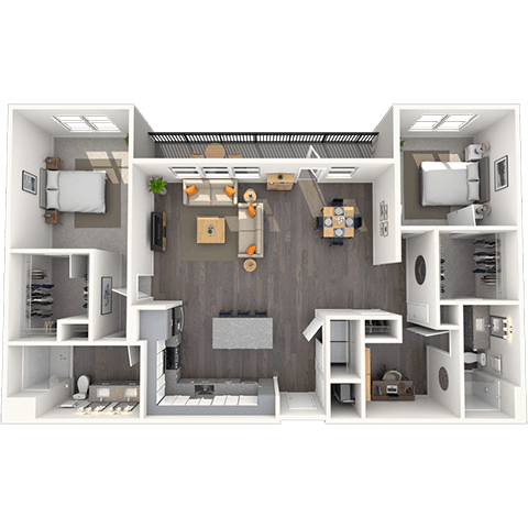 Floor plan for 2 beds, 2 baths, 1513 sqft