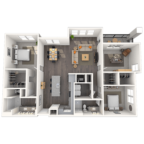 Floor plan for 3 beds, 2 baths, 1617 sqft