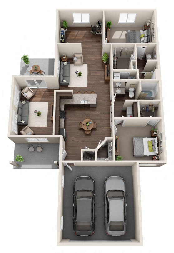 Floor plan for 2 beds, 2 baths, 1620 sqft
