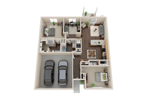 Floor plan for 2 beds, 2 baths, 1394 sqft
